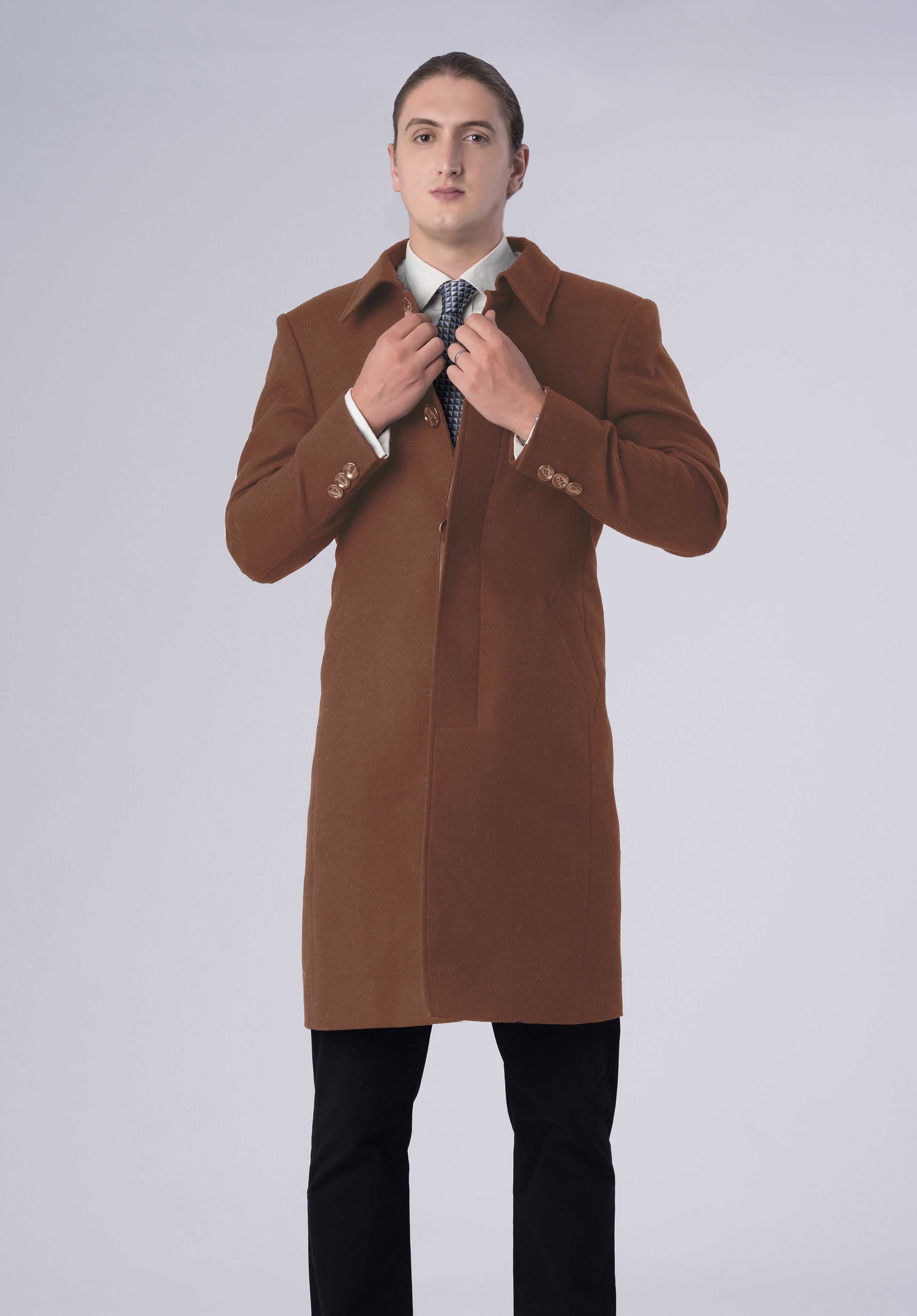 cashmere single breasted coat-men