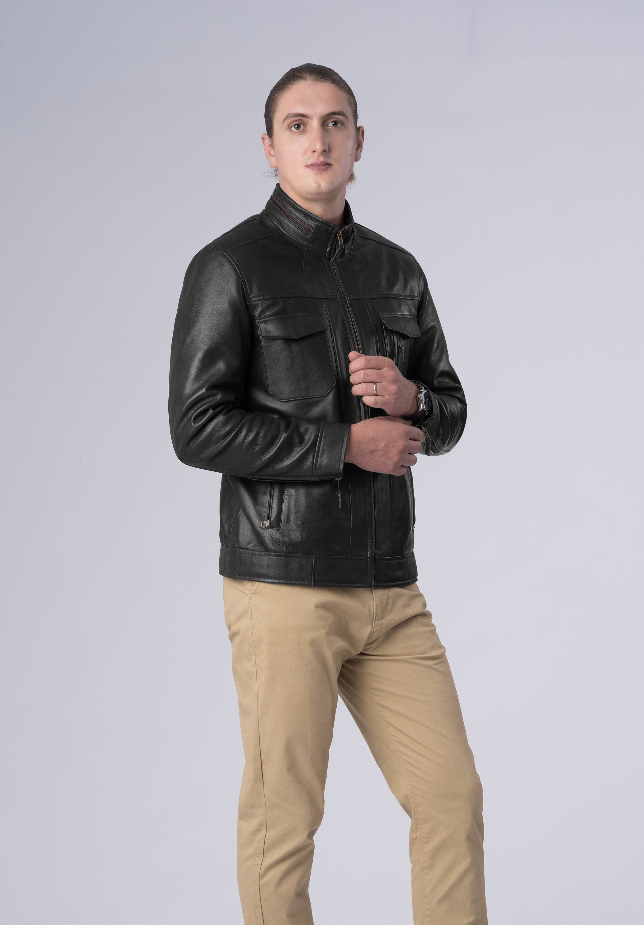 biker luxury leather jacket-men
