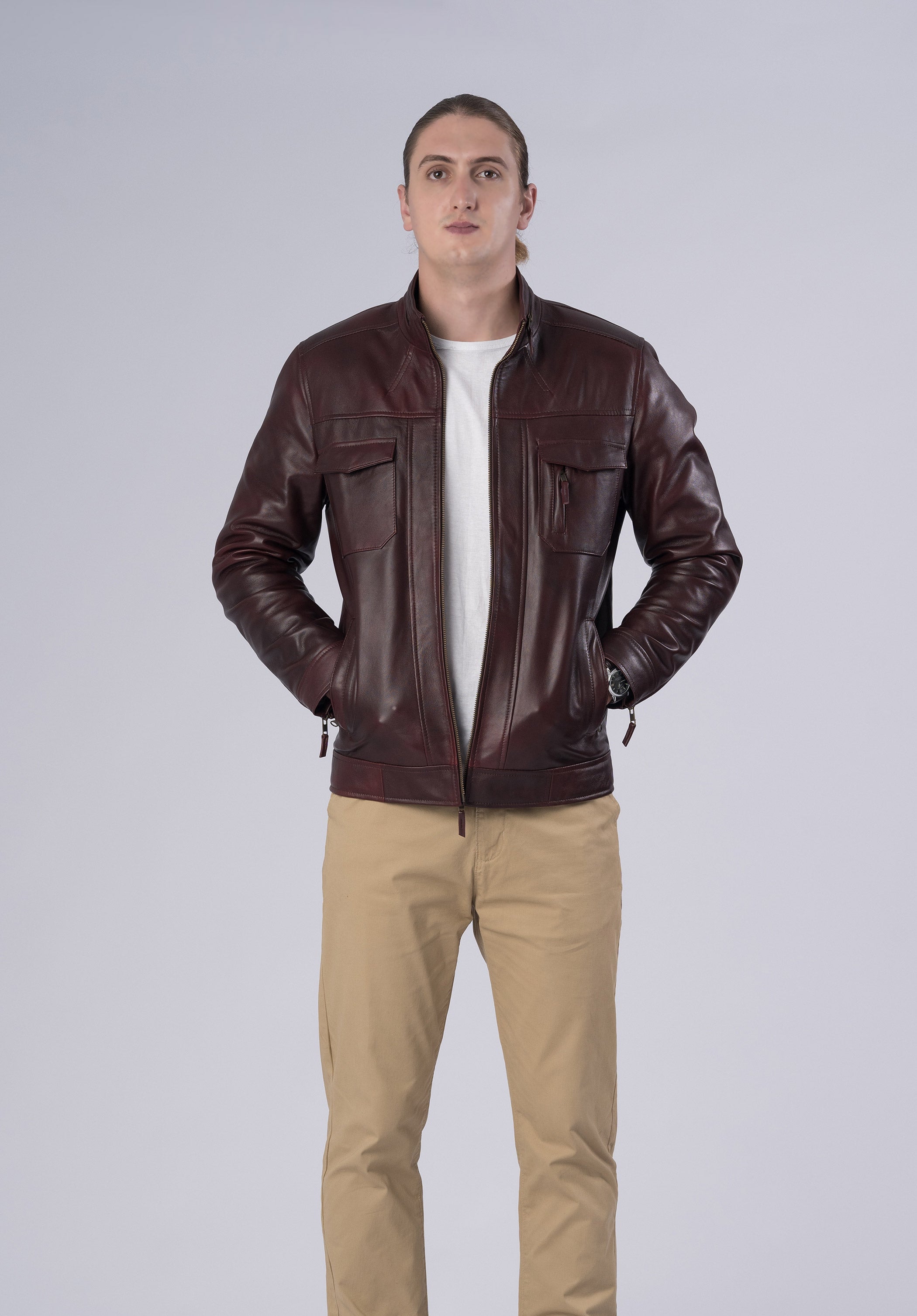 biker luxury leather jacket-men