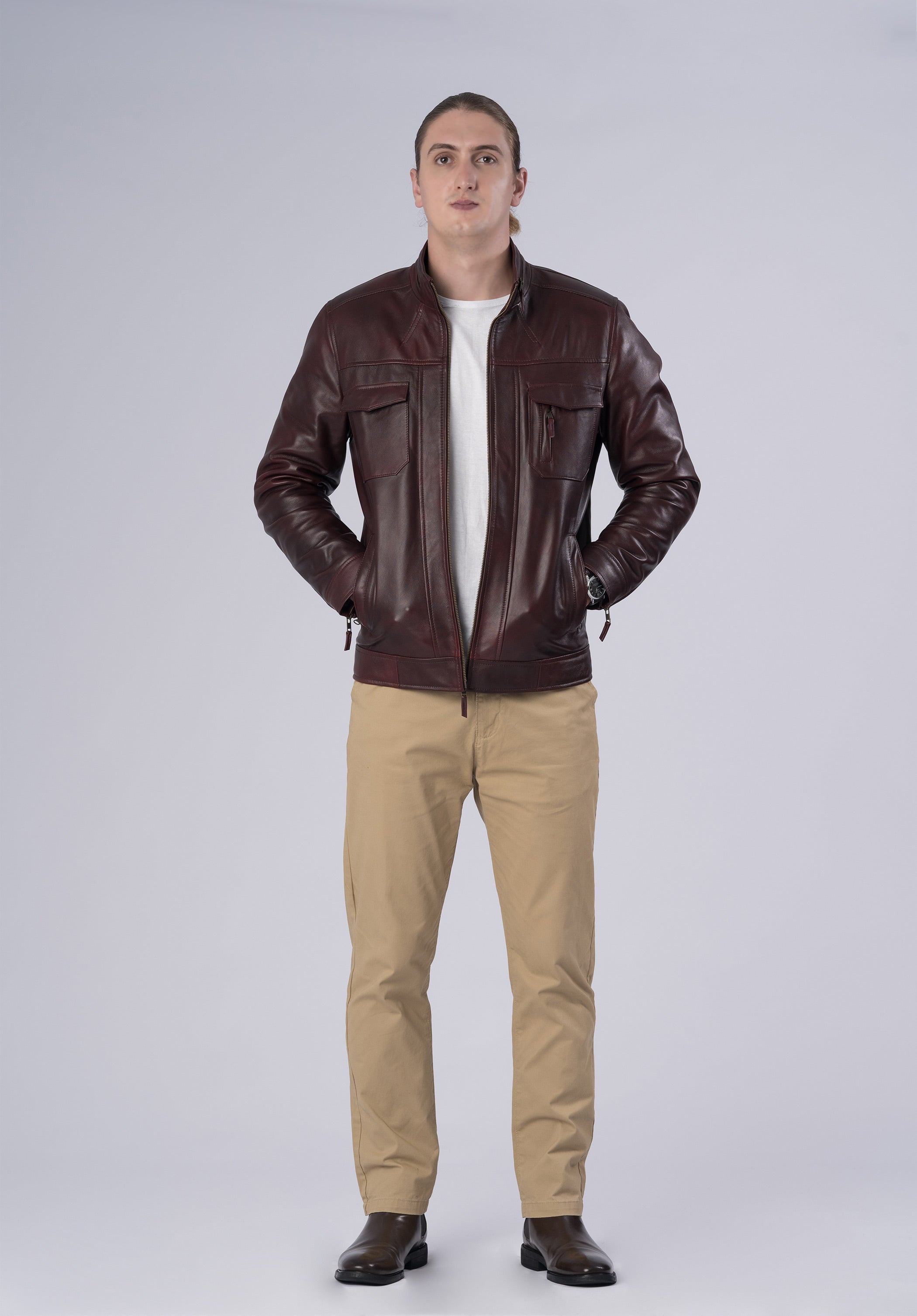 biker luxury leather jacket-men