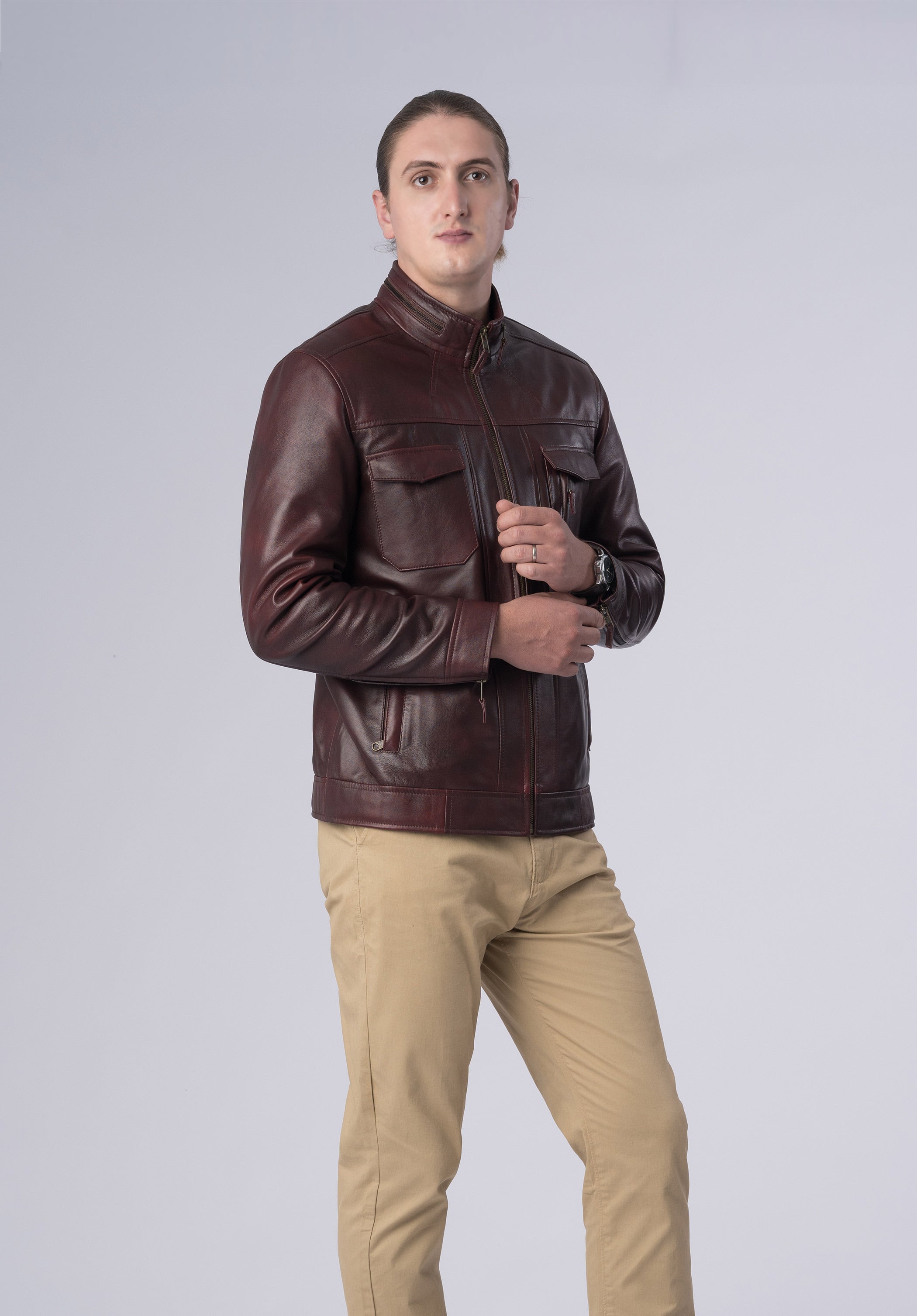 biker luxury leather jacket-men