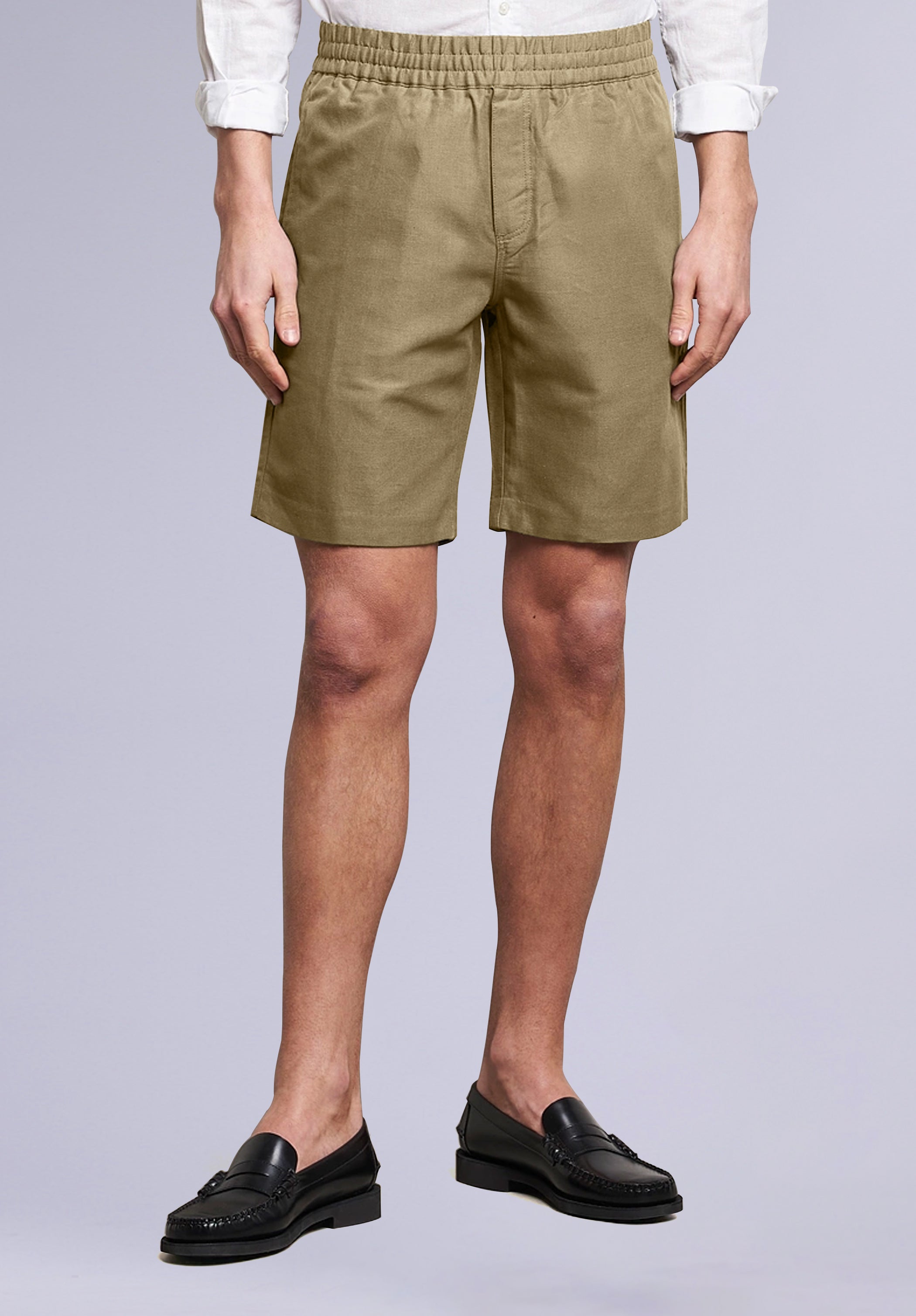 Khaki Cotton Linen Shorts