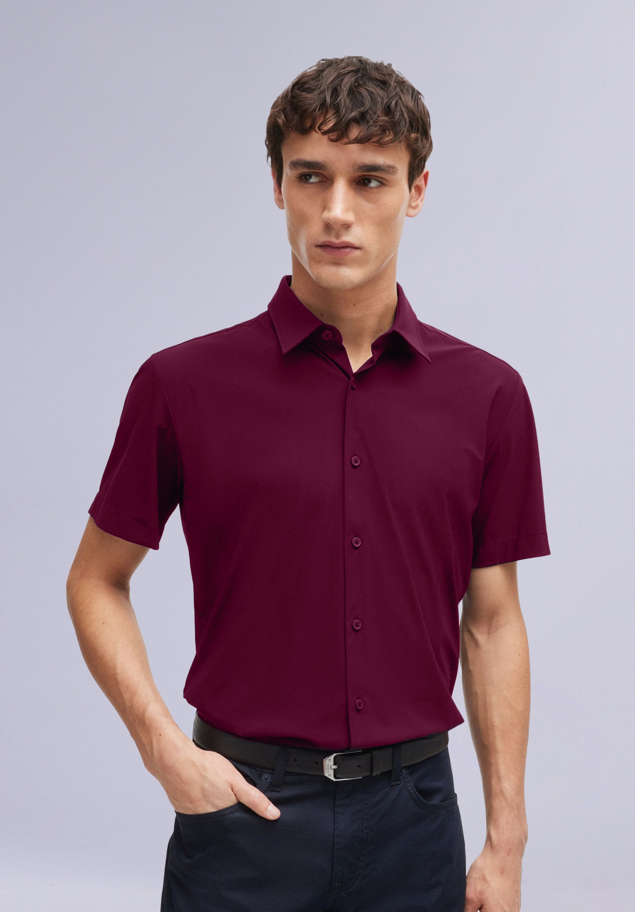 MAROON HALF BAMBOO SILK SHIRT