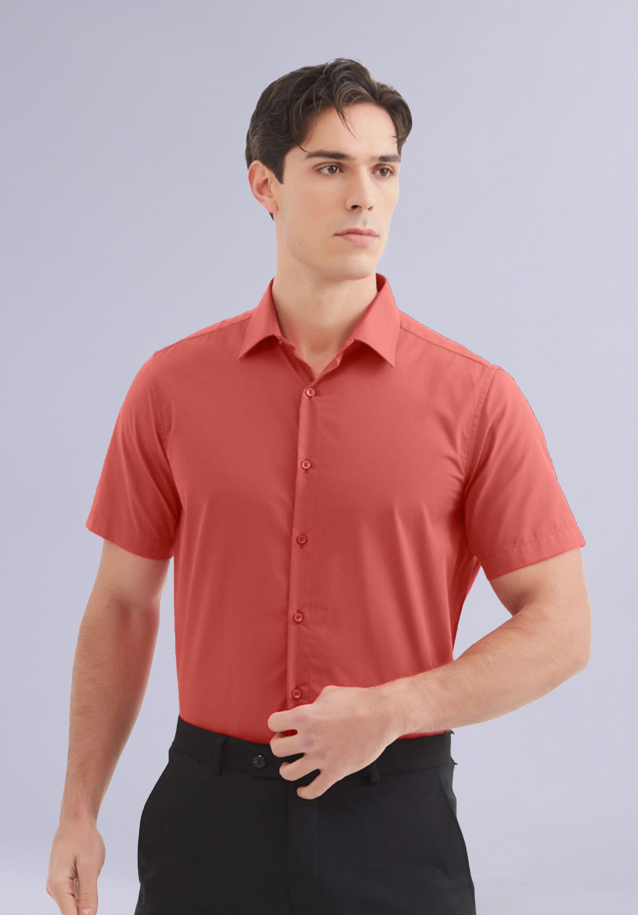 DARK CORAL HALF BAMBOO SILK SHIRT