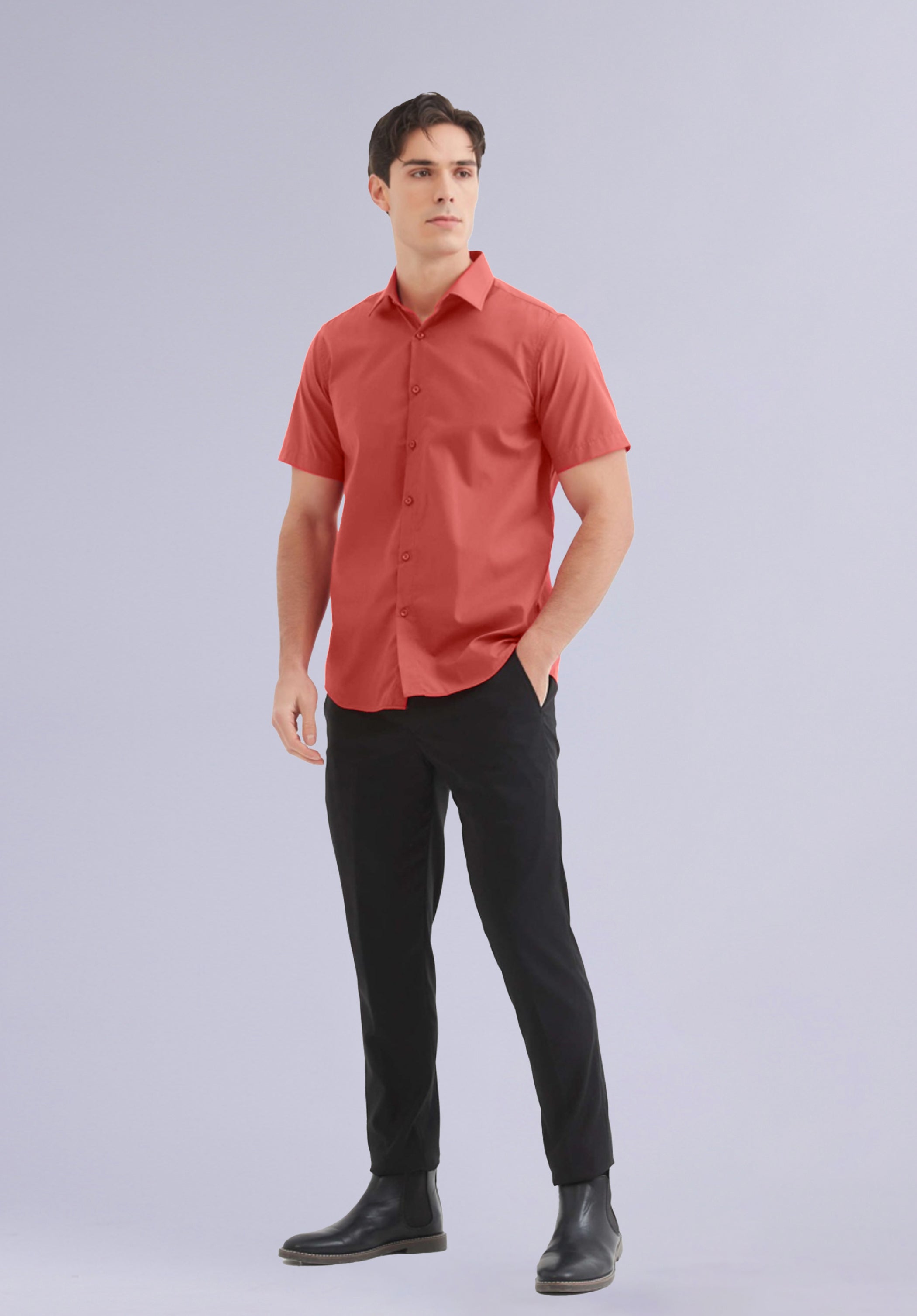 DARK CORAL HALF BAMBOO SILK SHIRT