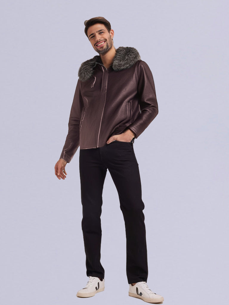 CHEVRON HOODIE LEATHER JACKET