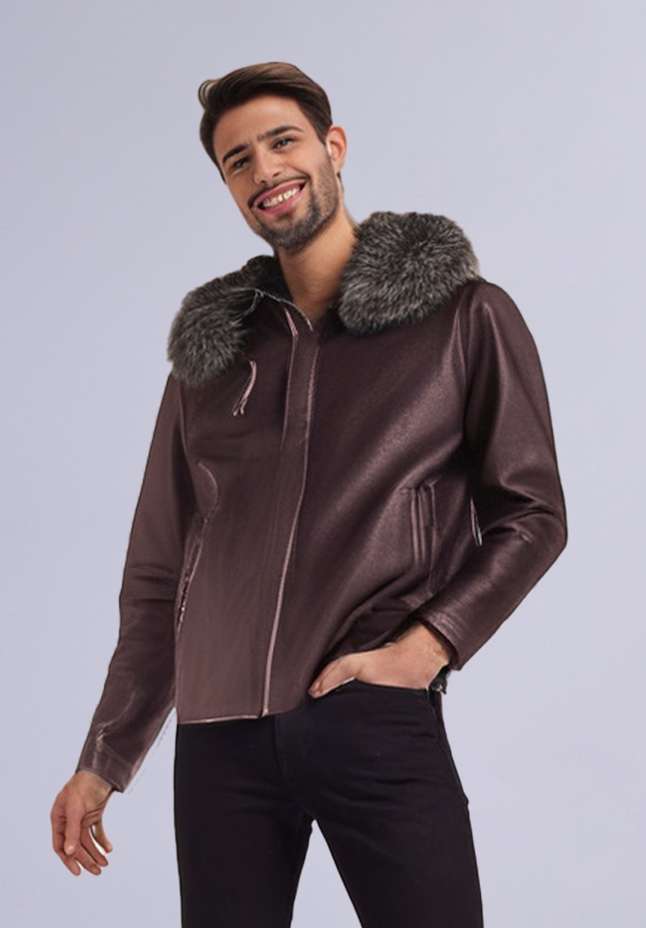 CHEVRON HOODIE LEATHER JACKET