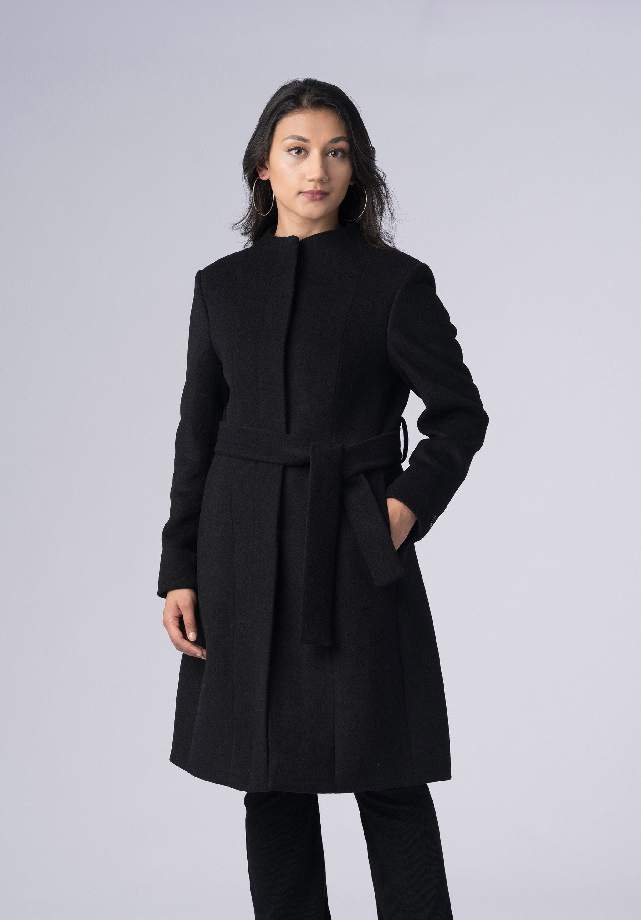cashmere belted wrap-coat