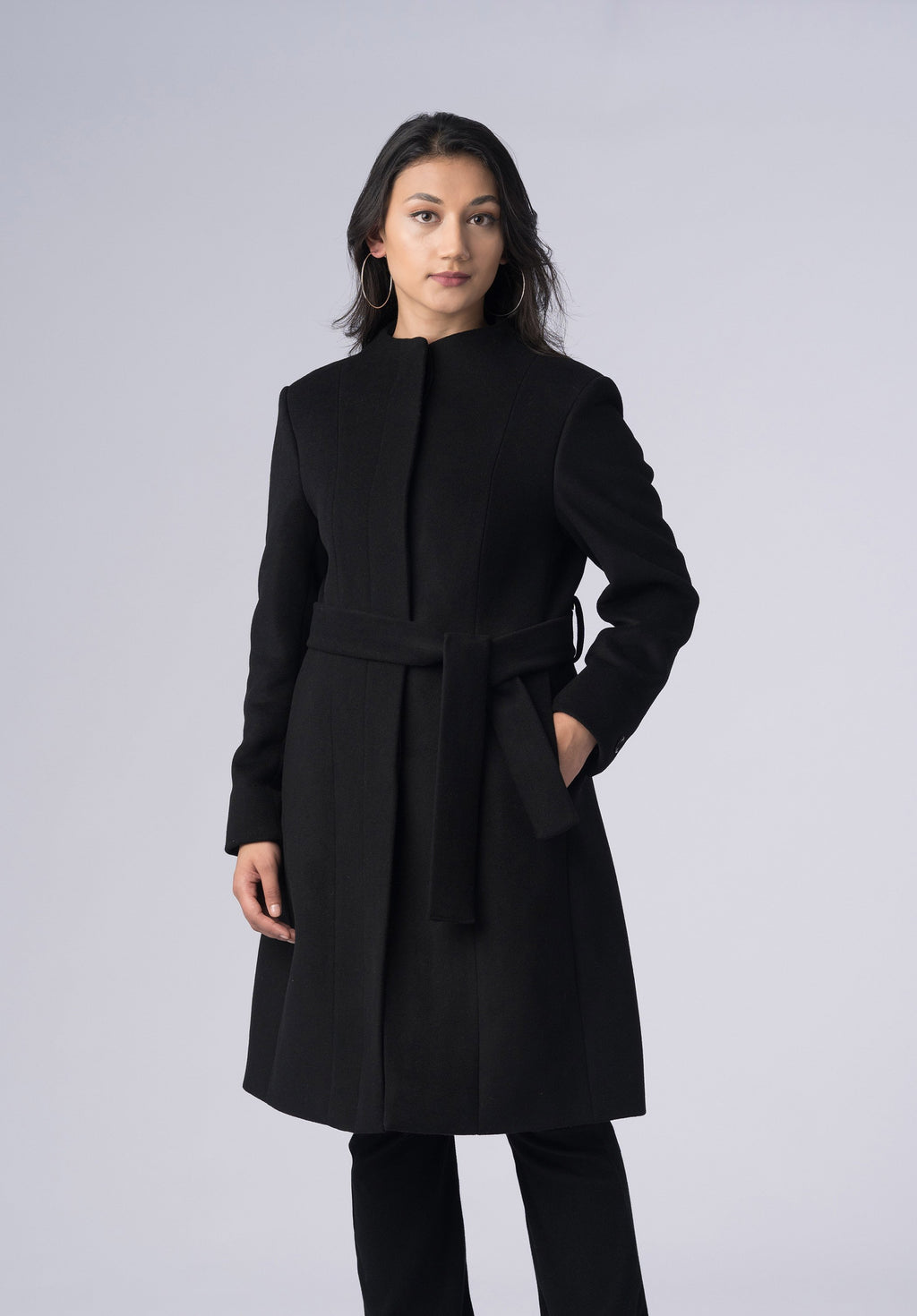 cashmere belted wrap-coat
