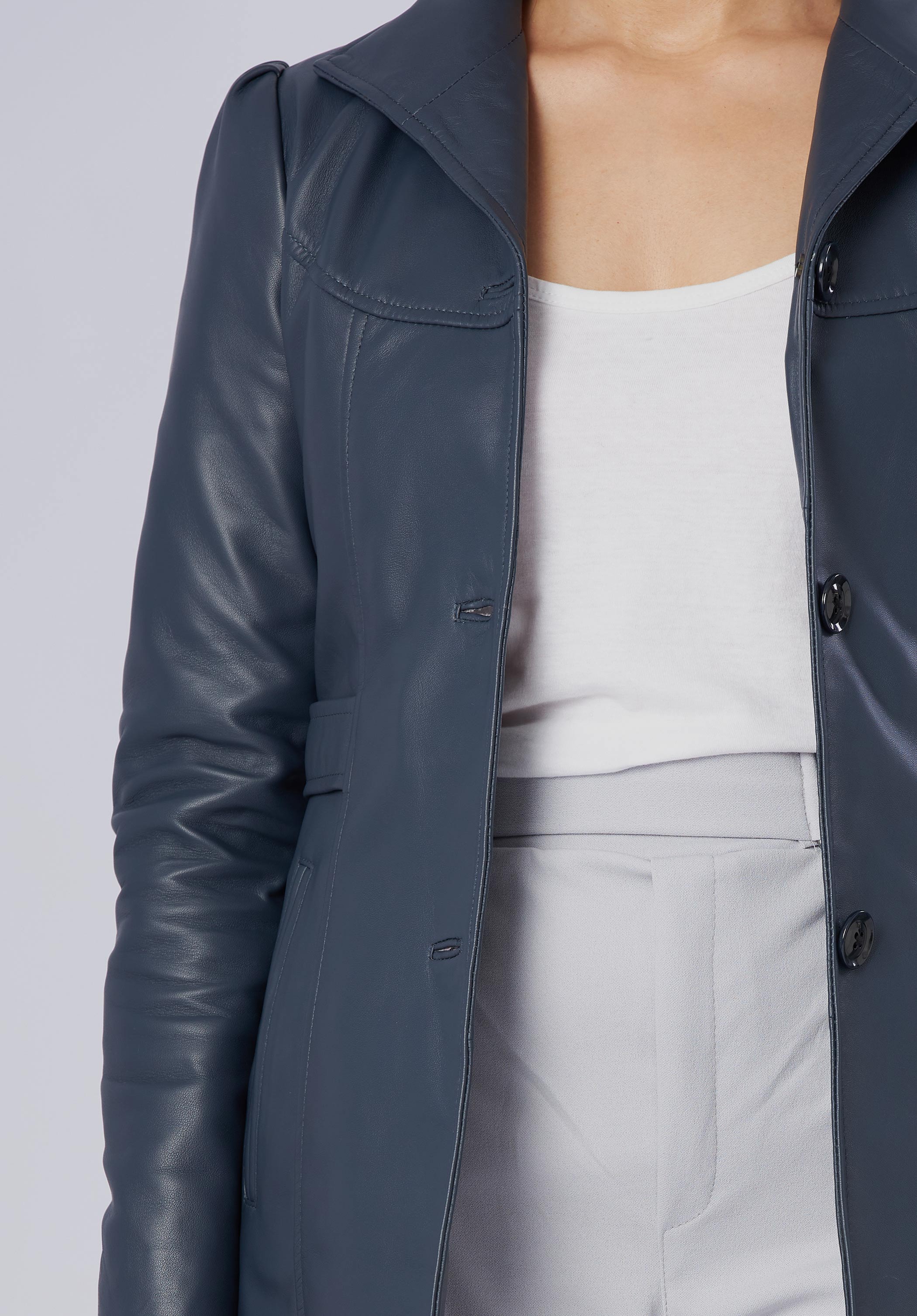 women leather long coat
















