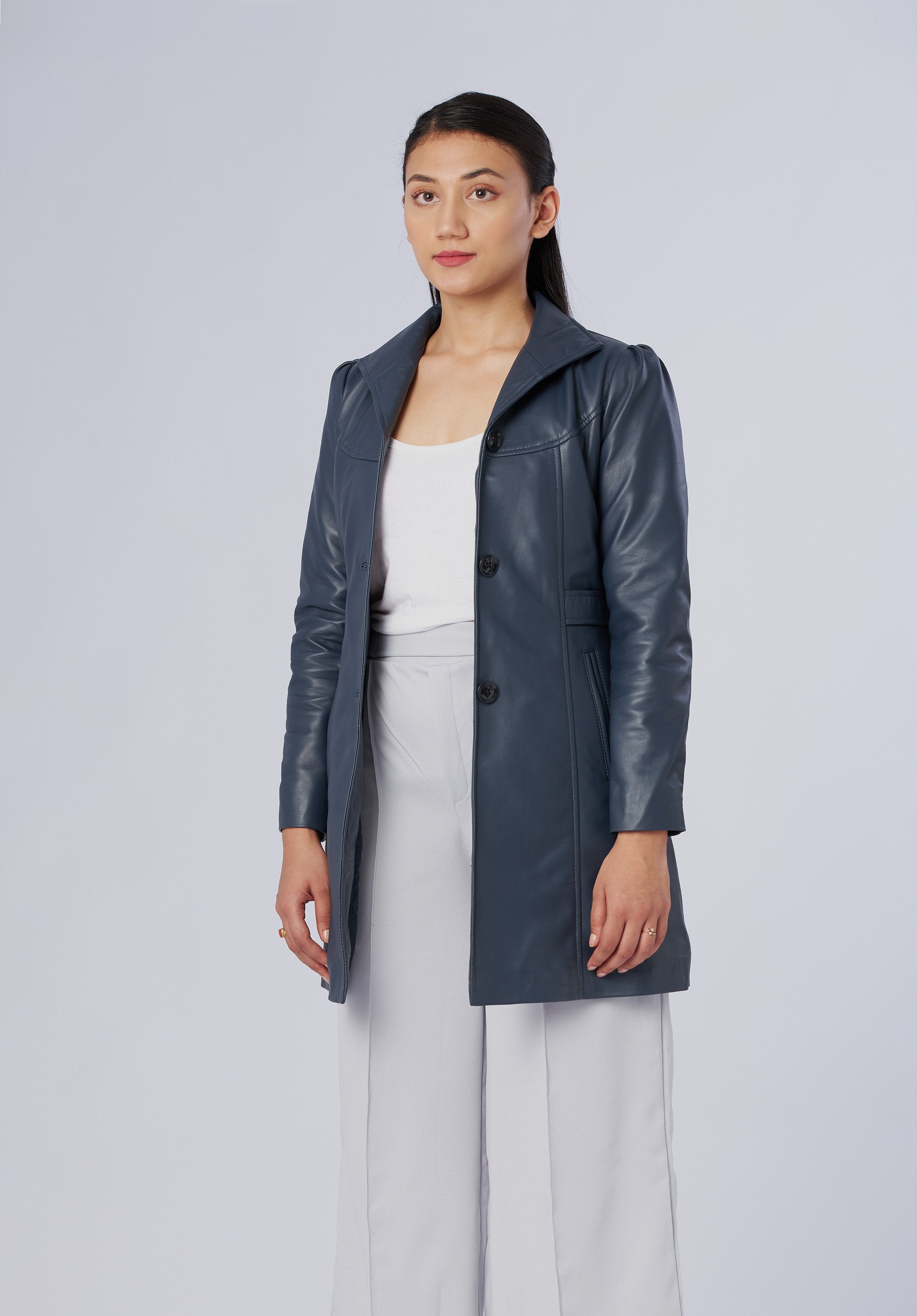 women leather long coat
















